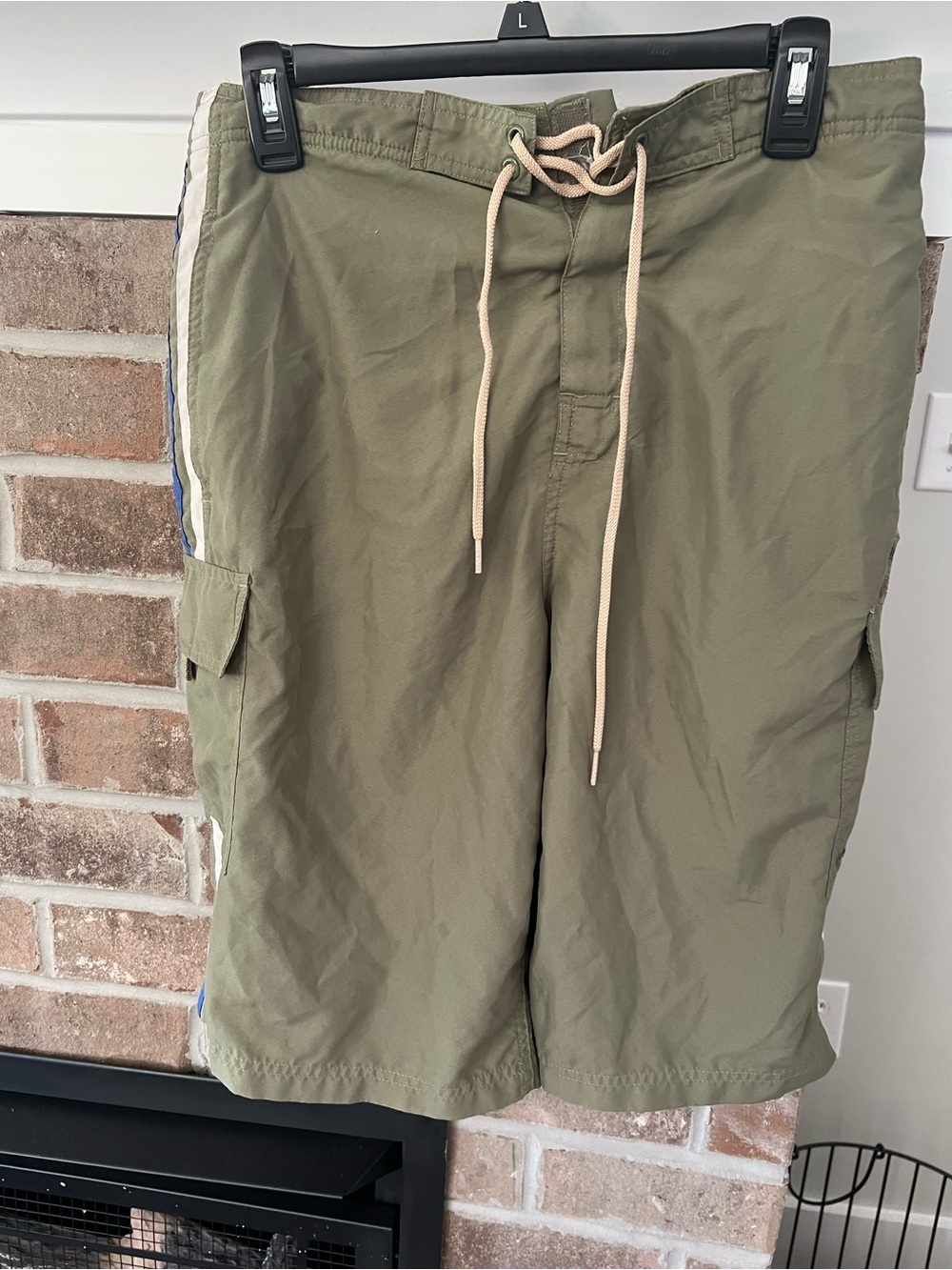 Covington Olive Green Men's Cargo Swim Trunks with Drawstring